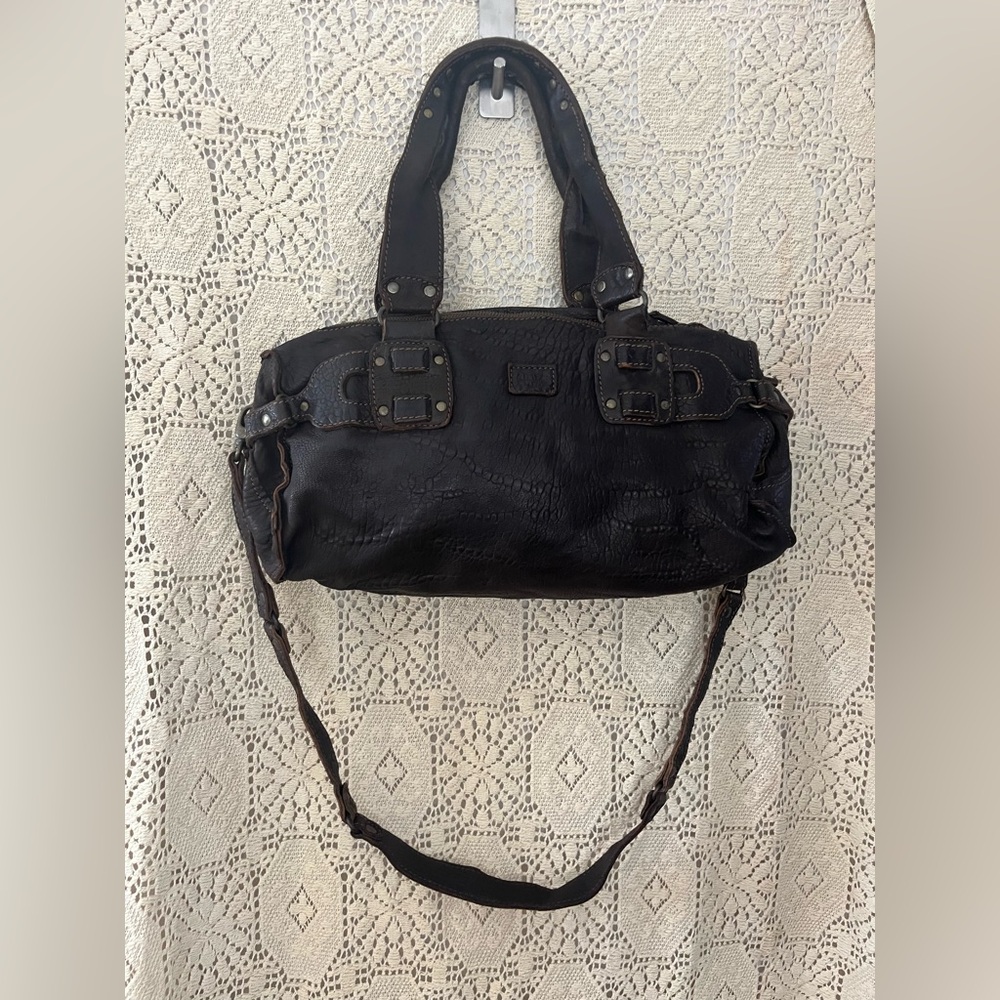 ABACO PARIS pebbled leather satchel crossbody bag cargo utility Y2K era - Picture 3 of 17